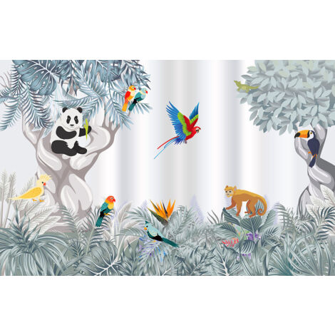 Papier peint panoramique Enfants - Animaux de la Jungle - 130 cm x 84 cm