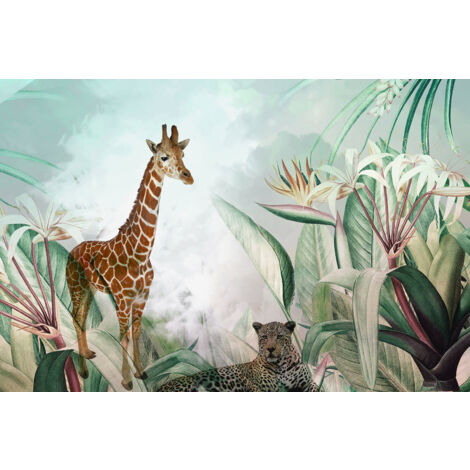 Papier peint panoramique Enfants - Animaux de la Jungle - 130 cm x 86 cm
