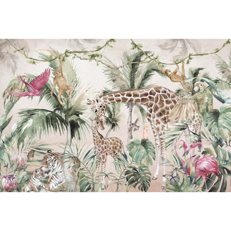 Papier peint panoramique Enfants - Animaux de la Jungle - 130 cm x 86 cm