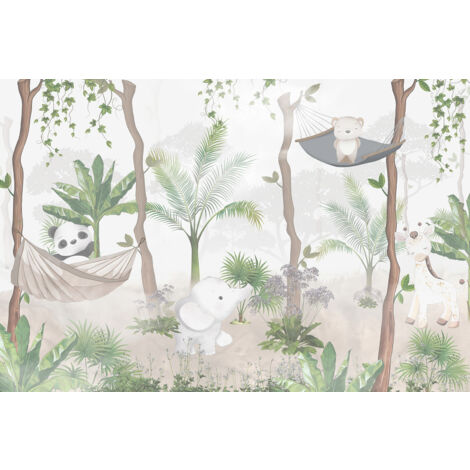 Papier peint panoramique Enfants - Animaux de la Jungle - 130 cm x 87 cm
