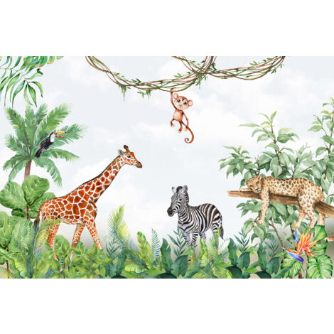 Papier peint panoramique Enfants - Animaux de la Jungle - 130 cm x 87 cm