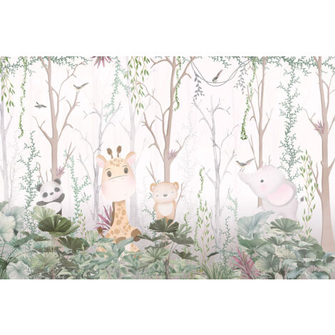 Papier peint panoramique Enfants - Animaux de la Jungle - 130 cm x 87 cm