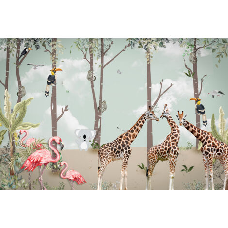 Papier peint panoramique Enfants - Animaux de la Jungle - 130 cm x 87 cm