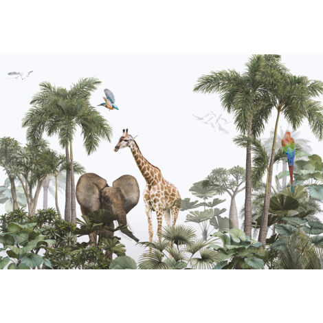 Papier peint panoramique Enfants - Animaux de la Jungle - 130 cm x 87 cm
