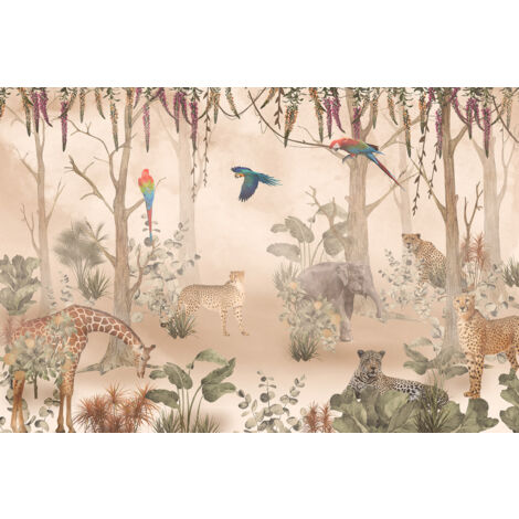 Papier peint panoramique Enfants - Animaux de la Jungle - 130 cm x 87 cm