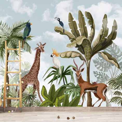Papier peint panoramique Enfants - Animaux de la Jungle - 130 cm x 87 cm