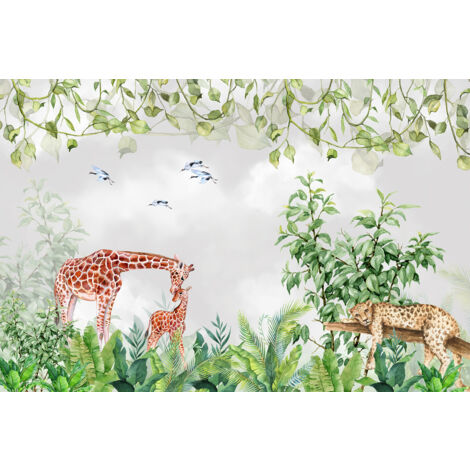 Papier peint panoramique Enfants - Animaux de la Jungle - 130 cm x 87 cm