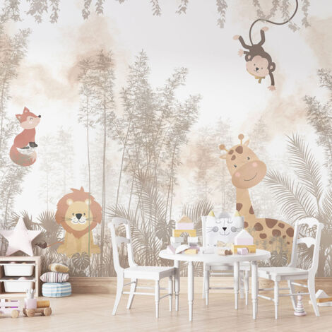 Papier peint panoramique Enfants - Animaux de la Jungle - 130 cm x 87 cm
