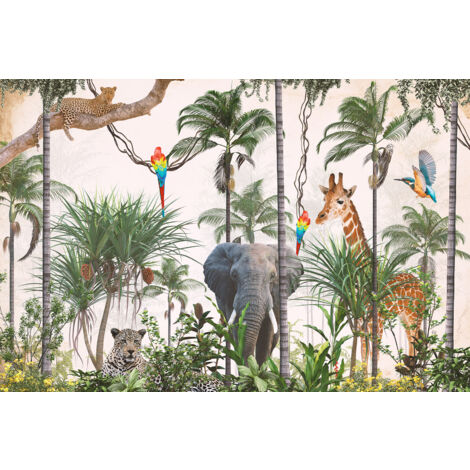 Papier peint panoramique Enfants - Animaux de la Jungle - 130 cm x 87 cm