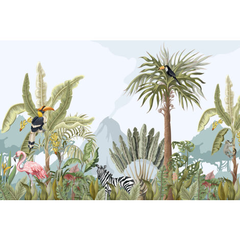 Papier peint panoramique Enfants - Animaux de la Jungle - 130 cm x 87 cm