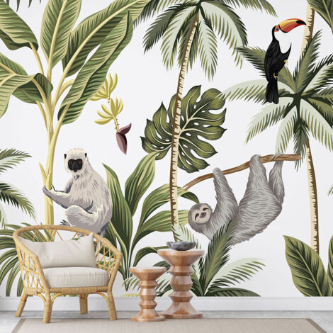 Papier peint panoramique Enfants - Animaux de la Jungle - 130 cm x 87 cm