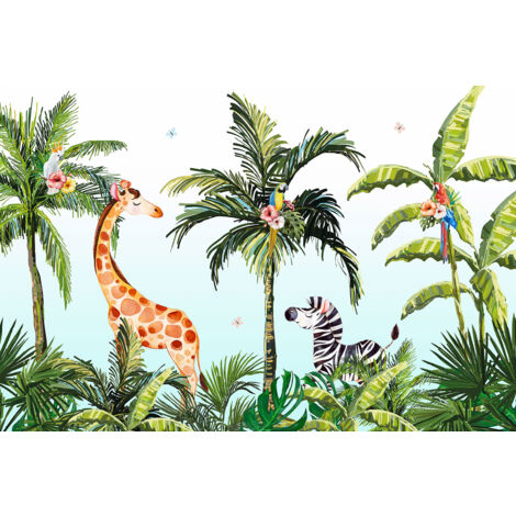 Papier peint panoramique Enfants - Animaux de la Jungle - 130 cm x 87 cm