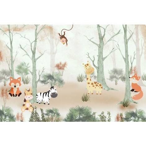 Papier peint panoramique Enfants - Animaux de la Jungle - 130 cm x 87 cm