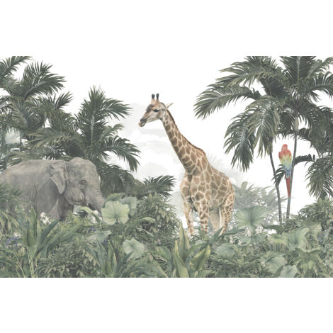 Papier peint panoramique Enfants - Animaux de la Jungle - 130 cm x 87 cm