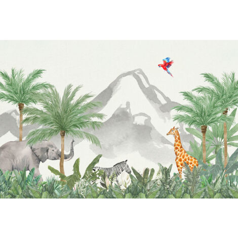 Papier peint panoramique Enfants - Animaux de la Jungle - 130 cm x 87 cm
