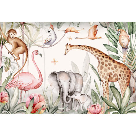 Papier peint panoramique Enfants - Animaux de la Jungle - 130 cm x 88 cm