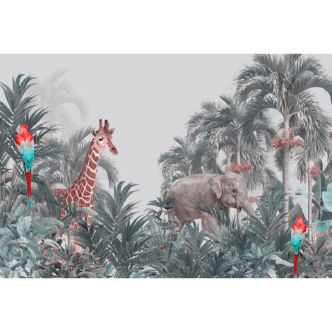 Papier peint panoramique Enfants - Animaux de la Jungle - 130 cm x 88 cm