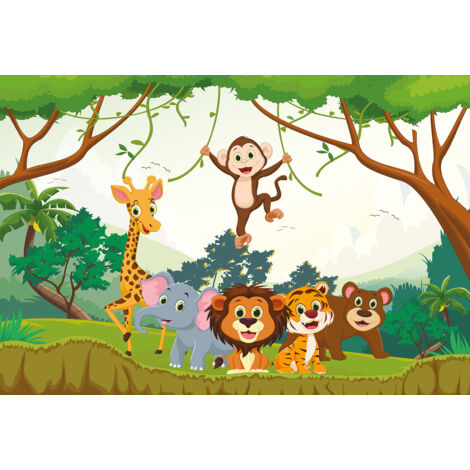 Papier peint panoramique Enfants - Animaux de la Jungle - 130 cm x 88 cm