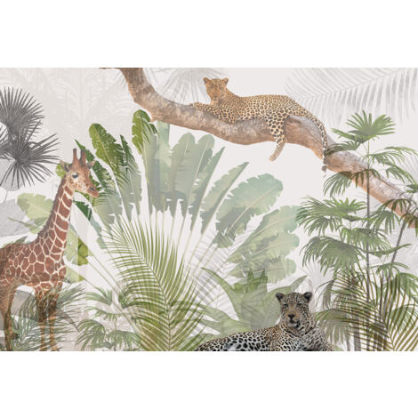 Papier peint panoramique Enfants - Animaux de la Jungle - 130 cm x 88 cm