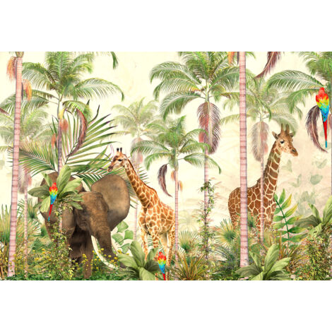 Papier peint panoramique Enfants - Animaux de la Jungle - 130 cm x 90 cm