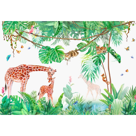Papier peint panoramique Enfants - Animaux de la Jungle - 130 cm x 90 cm
