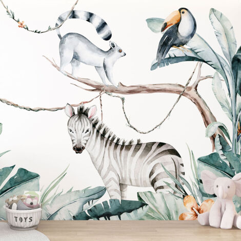 Papier peint panoramique Enfants - Animaux de la Jungle - 130 cm x 90 cm