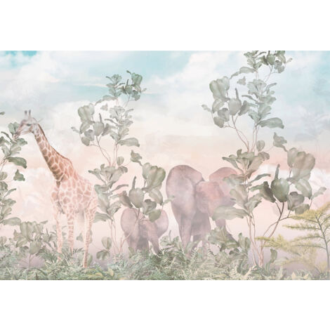 Papier peint panoramique Enfants - Animaux de la Jungle - 130 cm x 91 cm