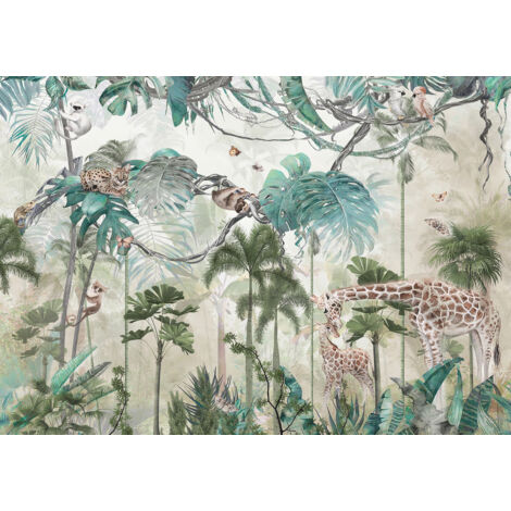 Papier peint panoramique Enfants - Animaux de la Jungle - 130 cm x 91 cm