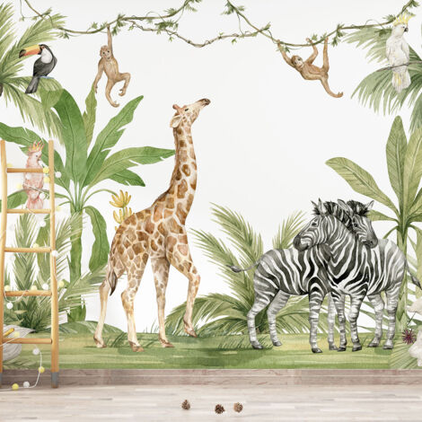 Papier peint panoramique Enfants - Animaux de la Jungle - 130 cm x 91 cm