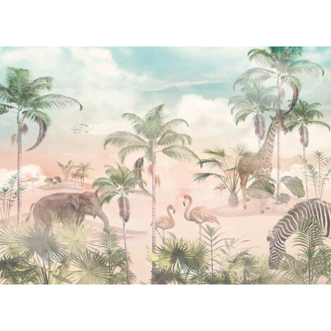 Papier peint panoramique Enfants - Animaux de la Jungle - 130 cm x 93 cm