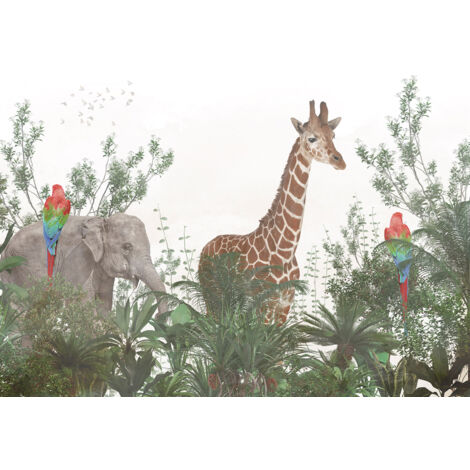 Papier peint panoramique Enfants - Animaux de la Jungle - 130 cm x 93 cm