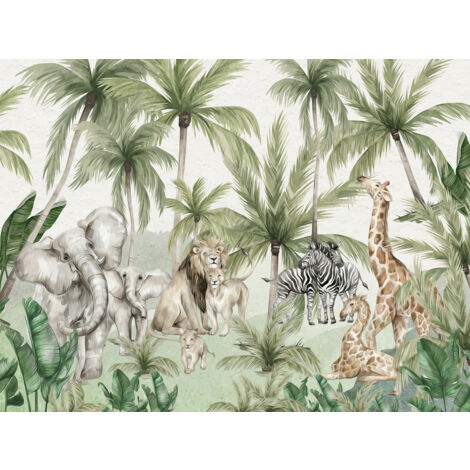 Papier peint panoramique Enfants - Animaux de la Jungle - 130 cm x 98 cm