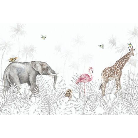 Papier peint panoramique Enfants - Animaux de la Jungle - 195 cm x 130 cm