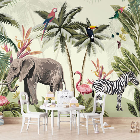 Papier peint panoramique Enfants - Animaux de la Jungle - 195 cm x 130 cm