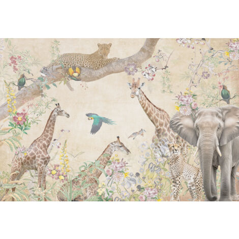 Papier peint panoramique Enfants - Animaux de la Jungle - 195 cm x 133 cm