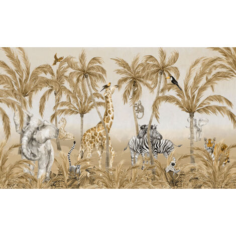 Papier peint panoramique Enfants - Animaux de la Jungle - 260 cm x 156 cm