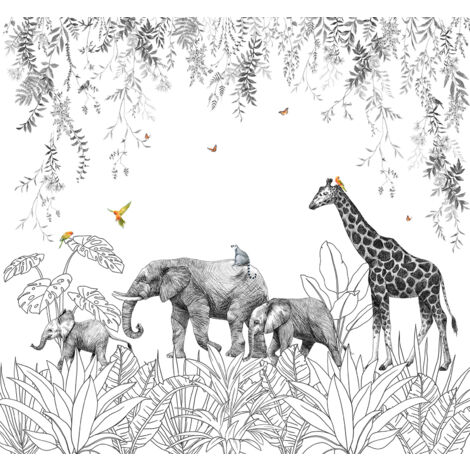 Papier peint panoramique Enfants - Animaux de la Jungle - 260 cm x 242 cm