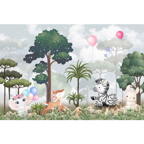 Papier peint panoramique Enfants - Animaux de la Jungle - 382 cm x 255 cm
