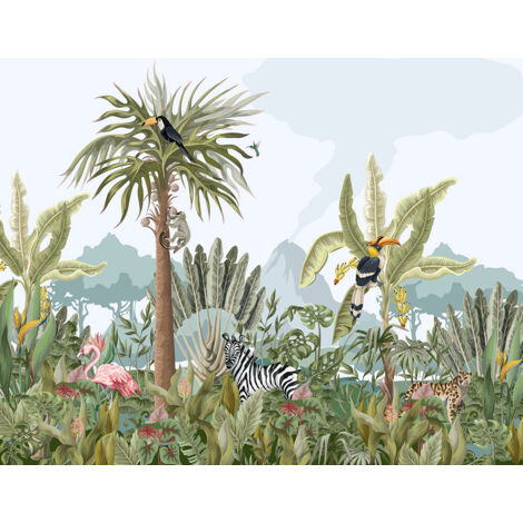 Papier peint panoramique Enfants - Animaux de la Jungle - 390 cm x 304 cm