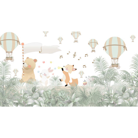 Papier peint panoramique Enfants - Animaux Montgolfières - 130 cm x 71 cm