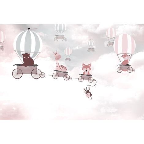 Papier peint panoramique Enfants - Animaux Montgolfières - 195 cm x 130 cm