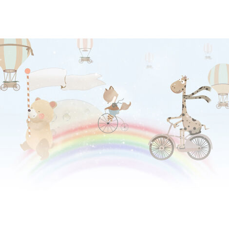 Papier peint panoramique Enfants - Animaux Montgolfières - 195 cm x 130 cm