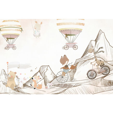 Papier peint panoramique Enfants - Animaux Montgolfières - 195 cm x 130 cm