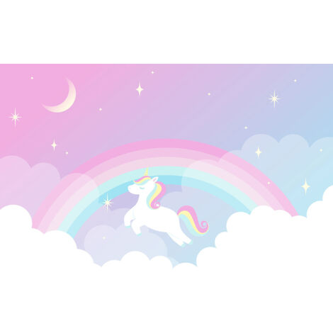 Papier peint panoramique Enfants - Arc-en-Ciel Licorne - 260 cm x 176 cm