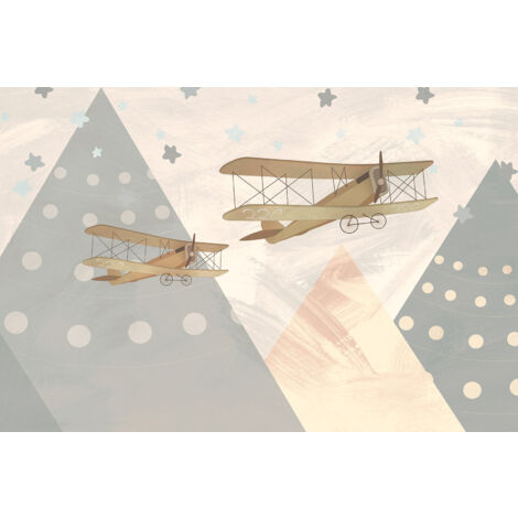 Papier peint panoramique Enfants - Avions Montagnes - 130 cm x 87 cm
