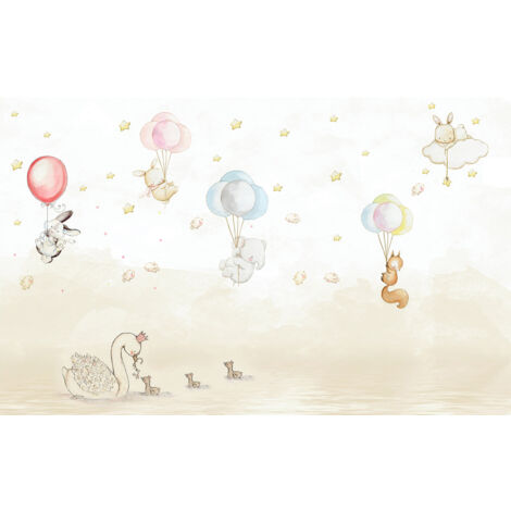 Papier peint panoramique Enfants - Ballons Animaux - 260 cm x 163 cm