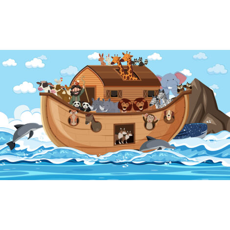 Papier peint panoramique Enfants - Bateau Animaux - 260 cm x 151 cm