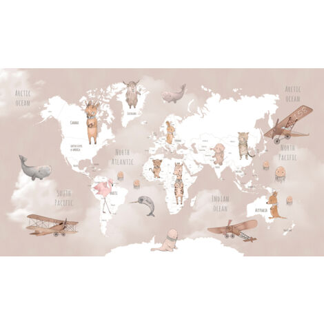 Papier peint panoramique Enfants - Carte du Monde - 130 cm x 75 cm