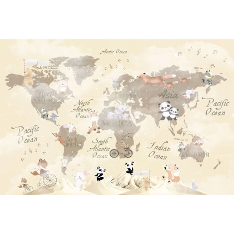 Papier peint panoramique Enfants - Carte du Monde - 260 cm x 173 cm