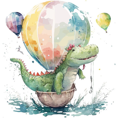 Papier peint panoramique Enfants - Crocodile Montgolfière - 130 cm x 84 cm